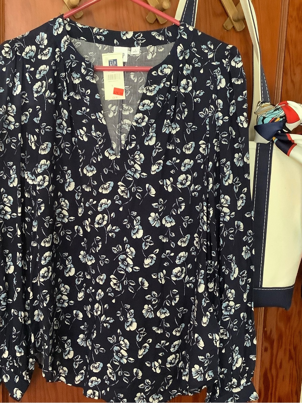 GAP Navy Floral Long-Sleeve V-Neck Dress